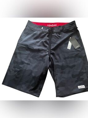 NWT Tenore Mens Team Boardshort 21" Size 32 Swim Surf Hawaii Black Gray  Camo